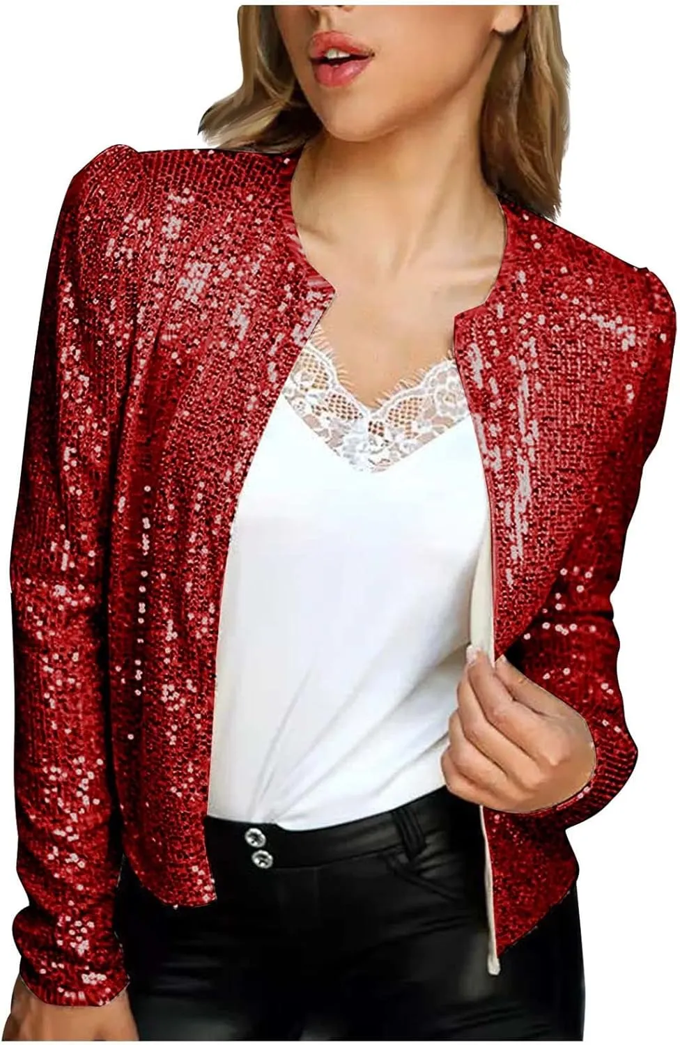 2024 Sequin Jackets Women Evening Party Glitter Tops Front Zip Long Sleeve Jackets Fashion Sparkly Bomber Clothes