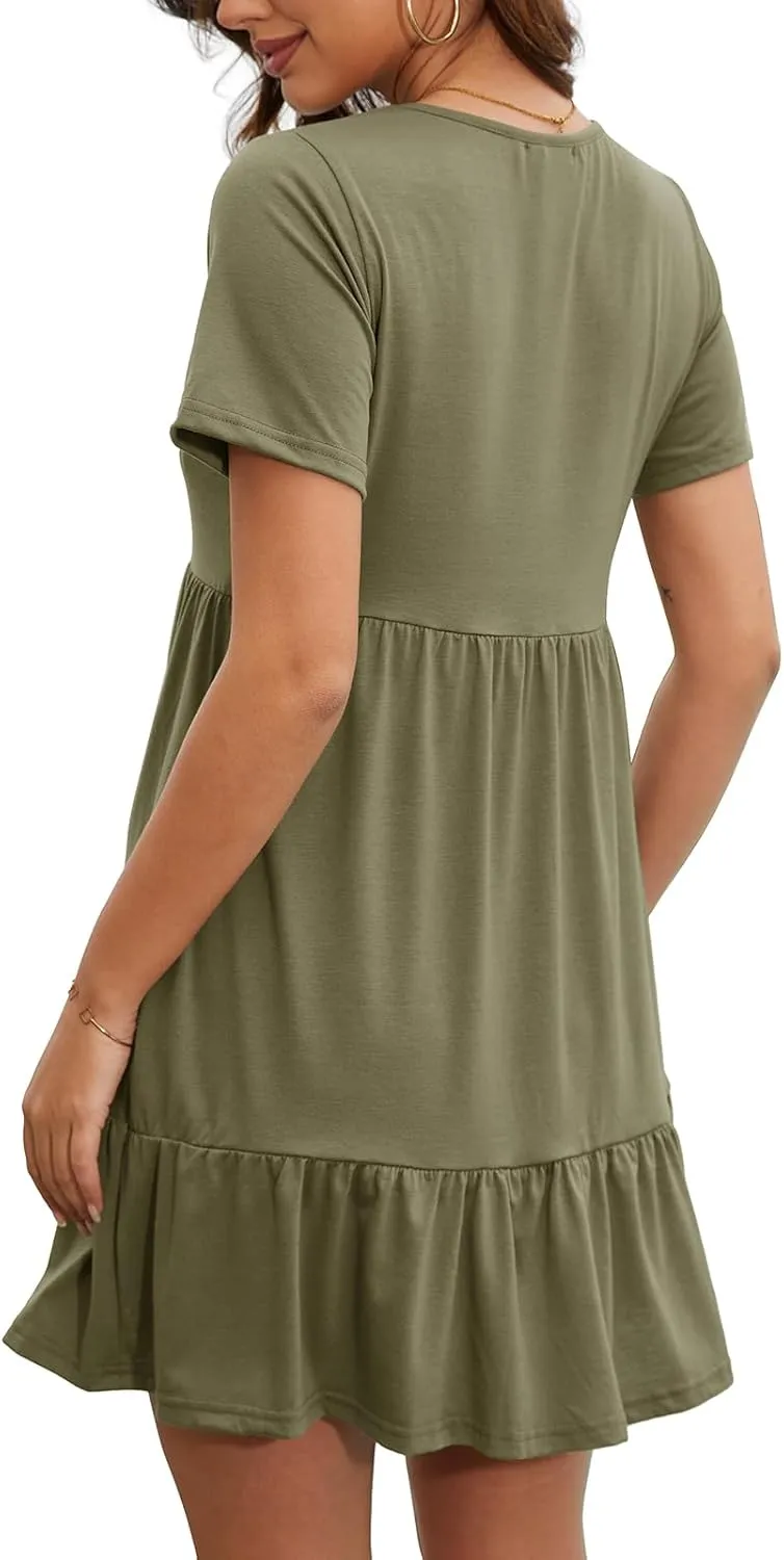 2024 Summer Dress for Women Casual Loose Short T Shirt Dress Cute Flowy Swing Babydoll Dress