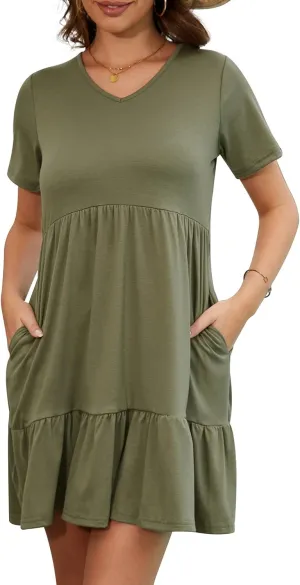 2024 Summer Dress for Women Casual Loose Short T Shirt Dress Cute Flowy Swing Babydoll Dress