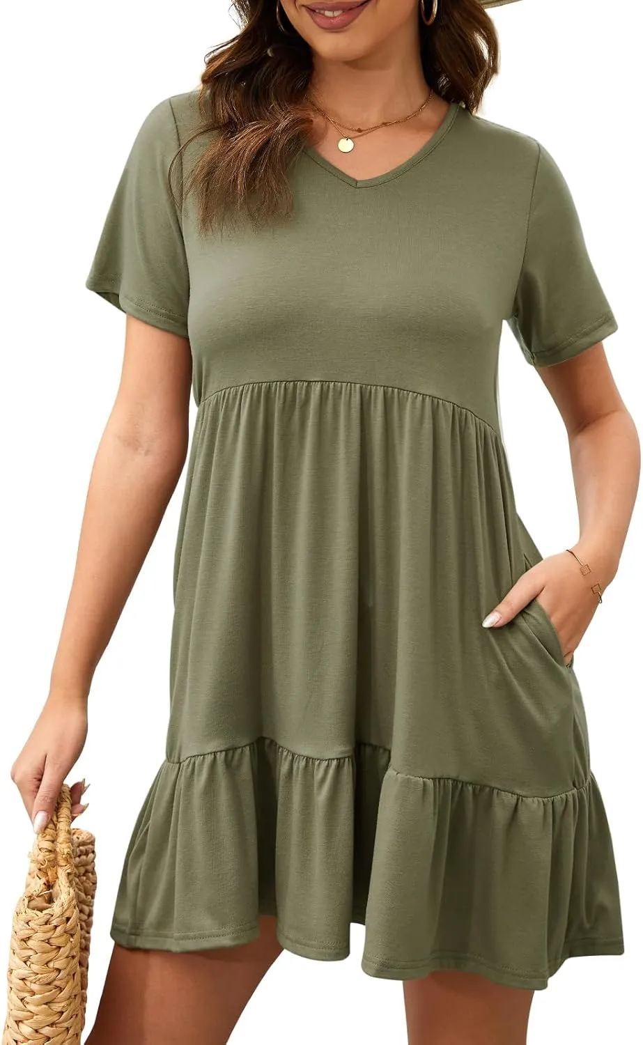 2024 Summer Dress for Women Casual Loose Short T Shirt Dress Cute Flowy Swing Babydoll Dress