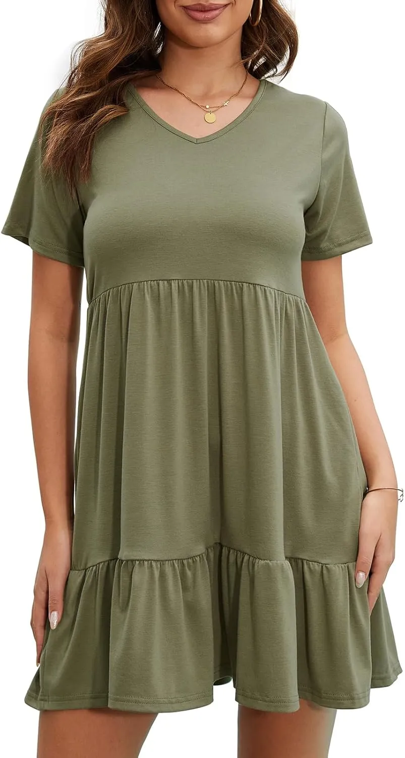 2024 Summer Dress for Women Casual Loose Short T Shirt Dress Cute Flowy Swing Babydoll Dress