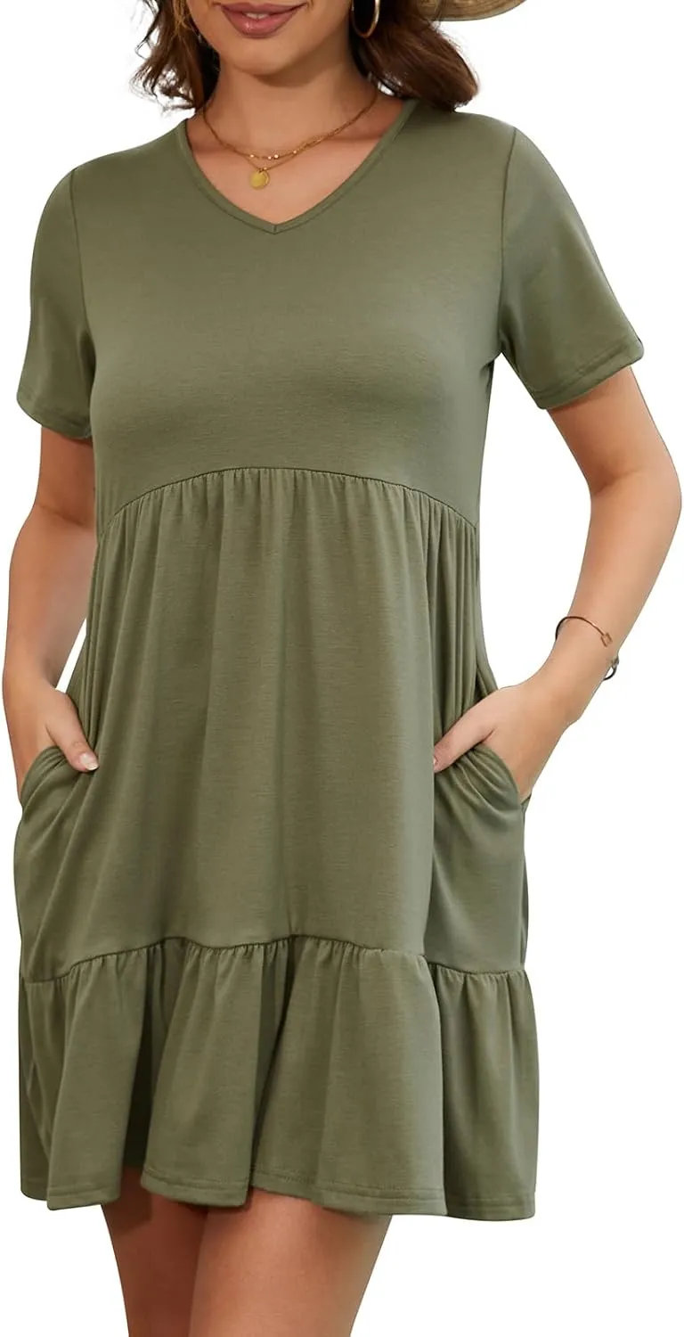 2024 Summer Dress for Women Casual Loose Short T Shirt Dress Cute Flowy Swing Babydoll Dress