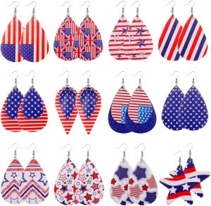 AIDSOTOU 12 Pairs Leather Earrings Set for Women Lightweight Faux Leather Teardrop Earring 4th of July Jewelry