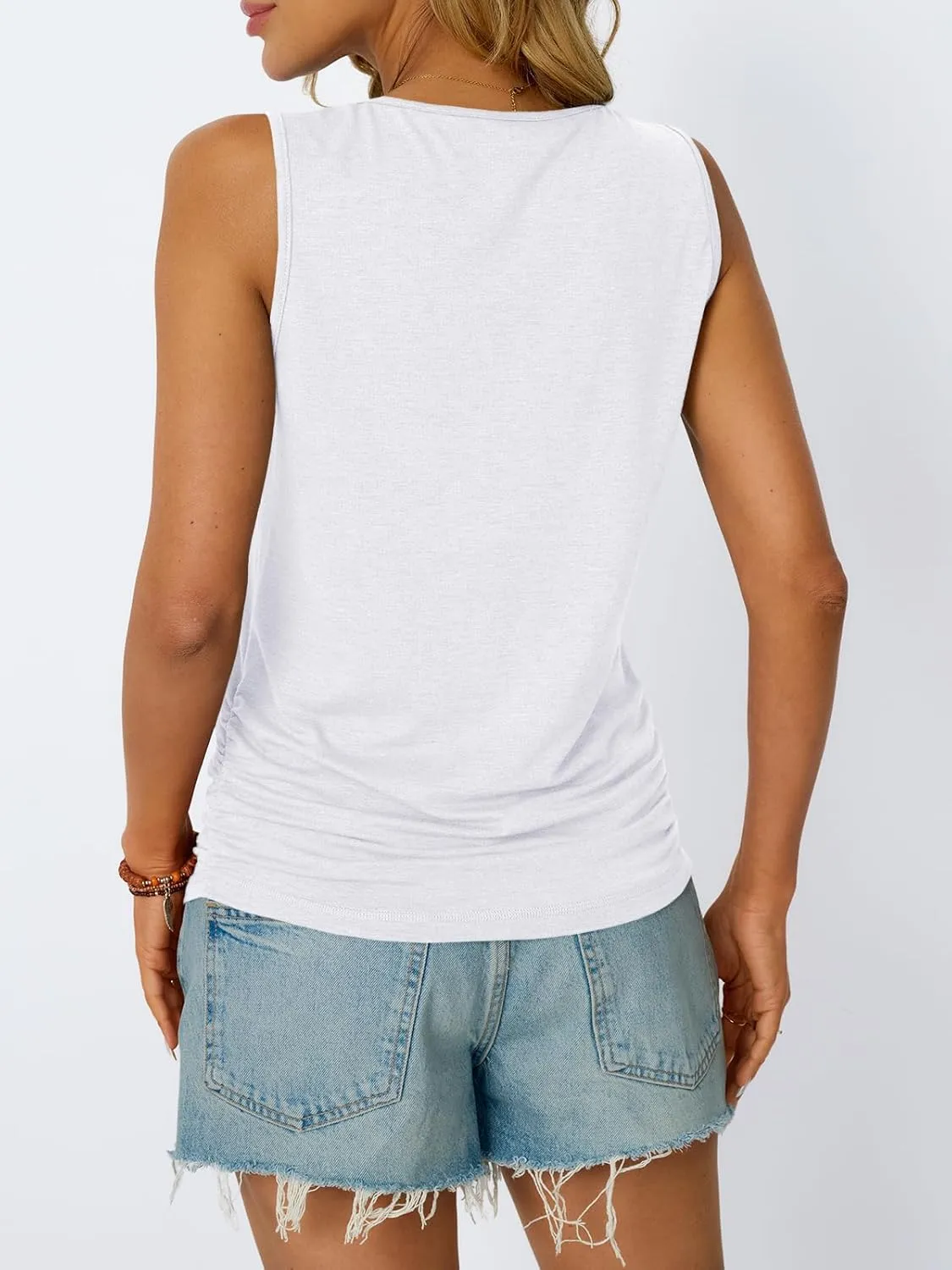 AUTOMET Womens Tank Tops 2025 Sleeveless Square Round Neck Ruched Spring Summer Tee Shirts Basic Outfits Trendy Clothes