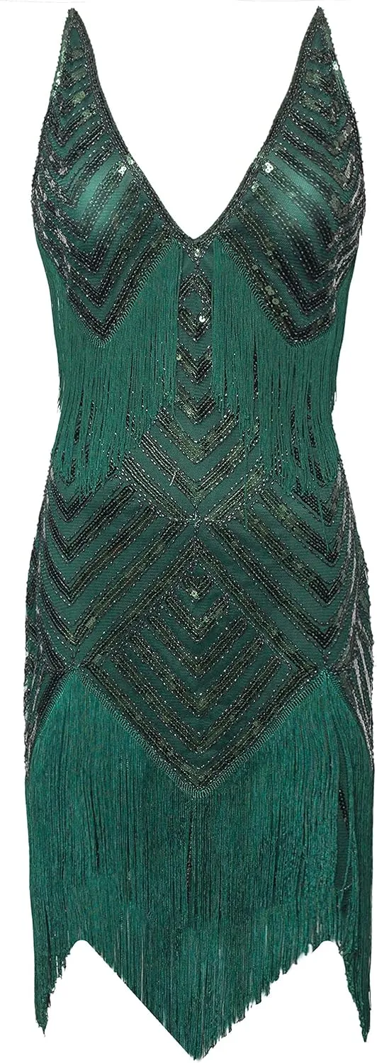 BABEYOND Women's 1920s Flapper Dress V Neck Slip Dress Roaring 20s Great Gatsby Dress for Party