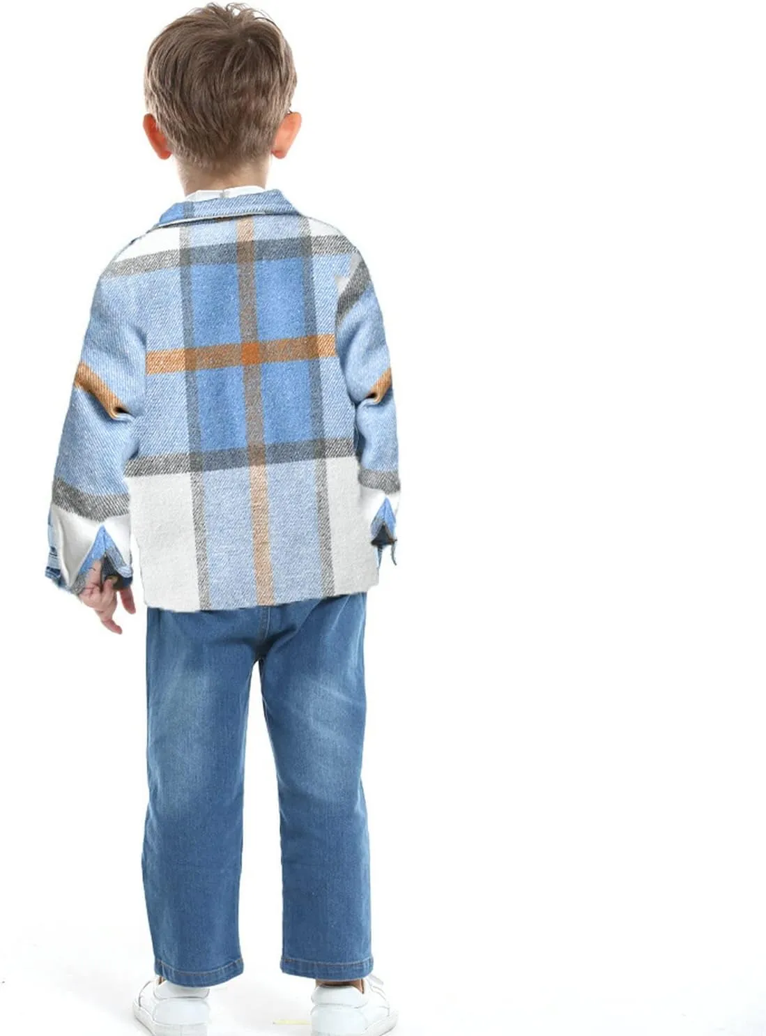 Baby Boys Kids Long Sleeve Button Down Plaid Shirts Fall Winter Flannel Shacket Jackets Tartan Tops