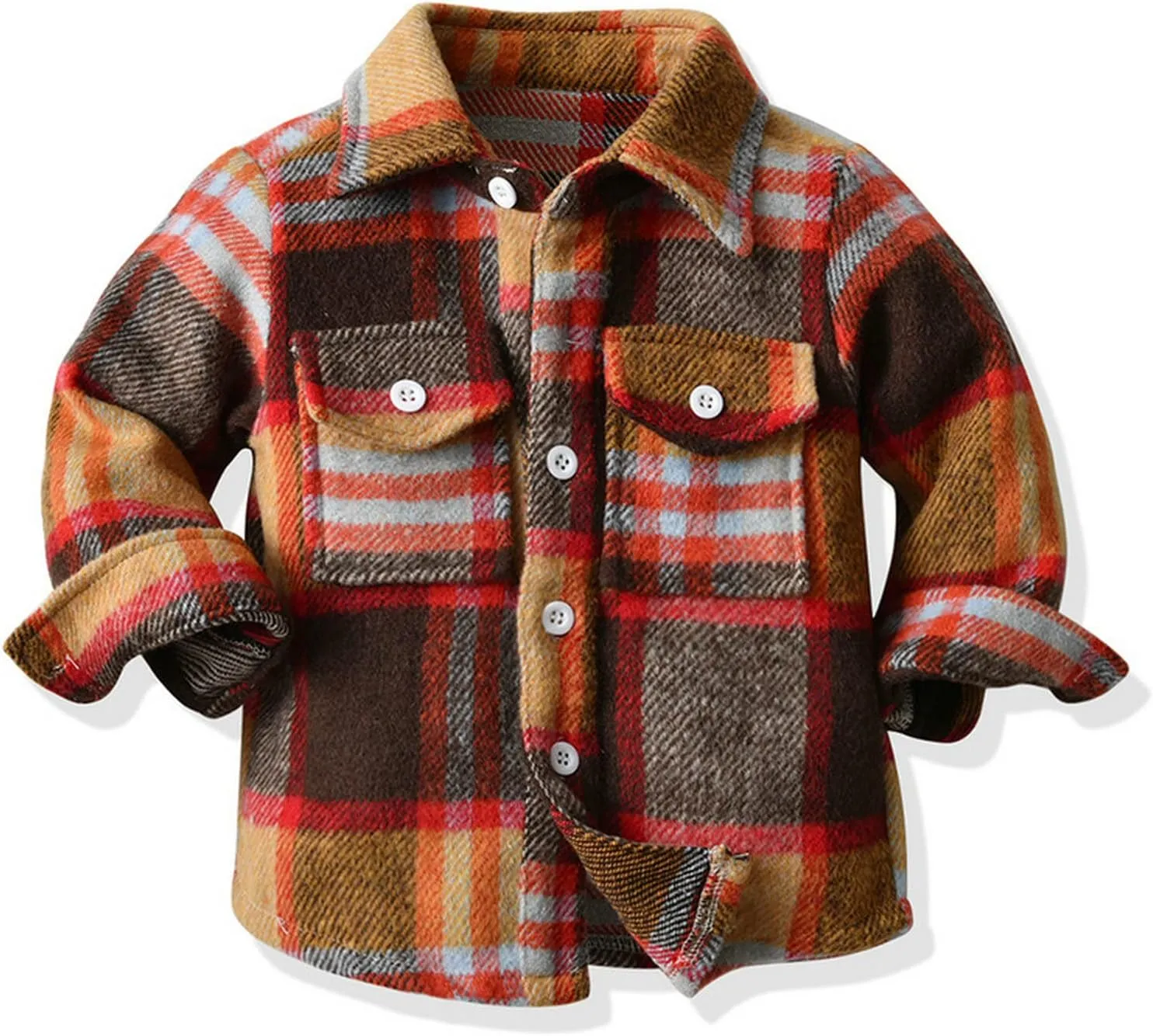 Baby Boys Kids Long Sleeve Button Down Plaid Shirts Fall Winter Flannel Shacket Jackets Tartan Tops