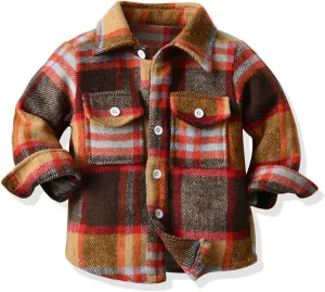 Baby Boys Kids Long Sleeve Button Down Plaid Shirts Fall Winter Flannel Shacket Jackets Tartan Tops