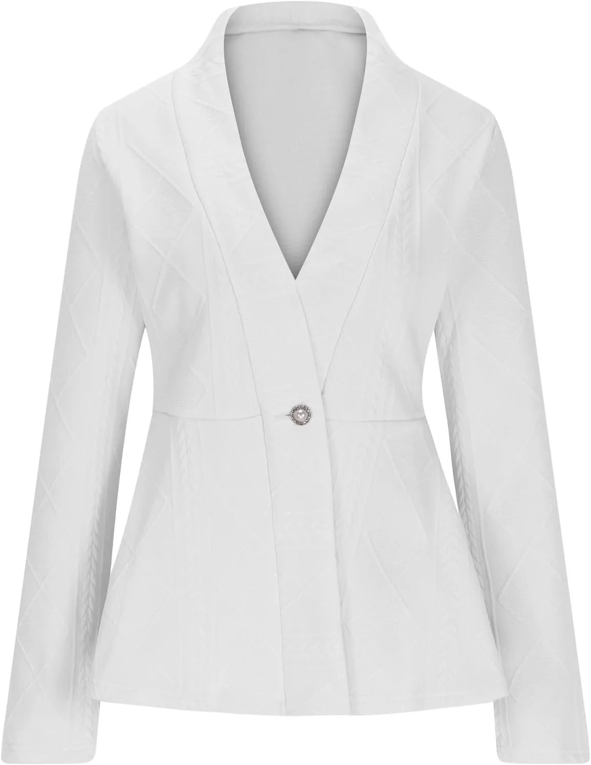 Blazer for Women Fashion Textured Ruffle Hem Blazer Long Sleeve V-Neck Single Button Shawl Collar Outerwear