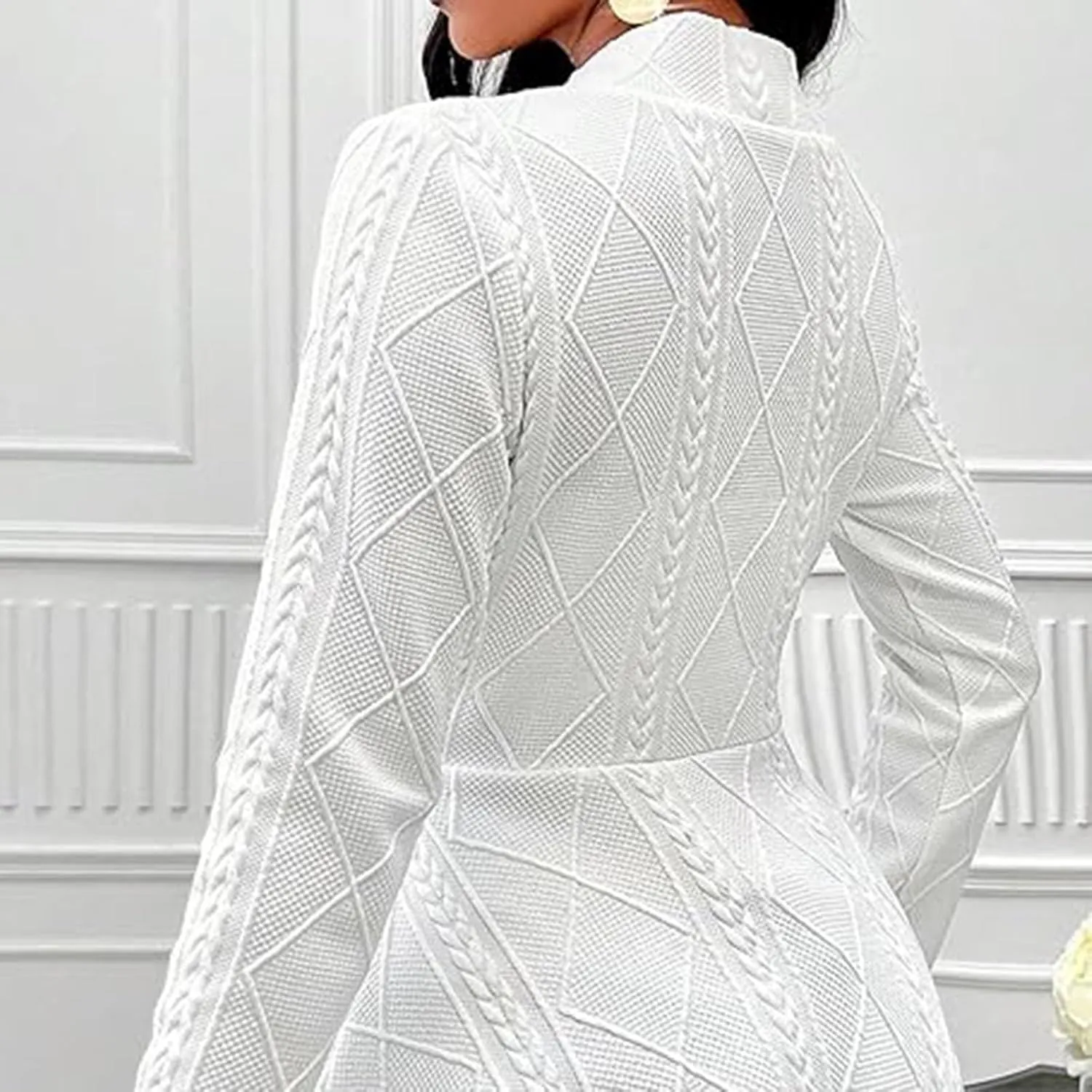 Blazer for Women Fashion Textured Ruffle Hem Blazer Long Sleeve V-Neck Single Button Shawl Collar Outerwear