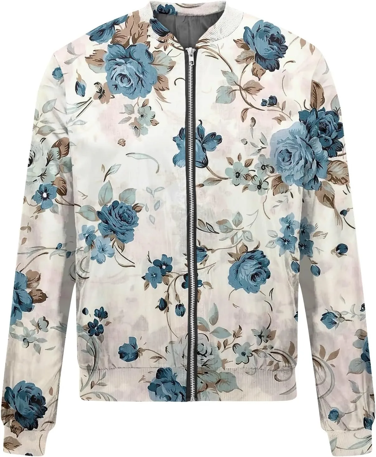 Bomber Jacket Women 2024 Casual Floral Lightweight Oversized Windbreaker Trendy Zip Up Coat Outwear with Pockets