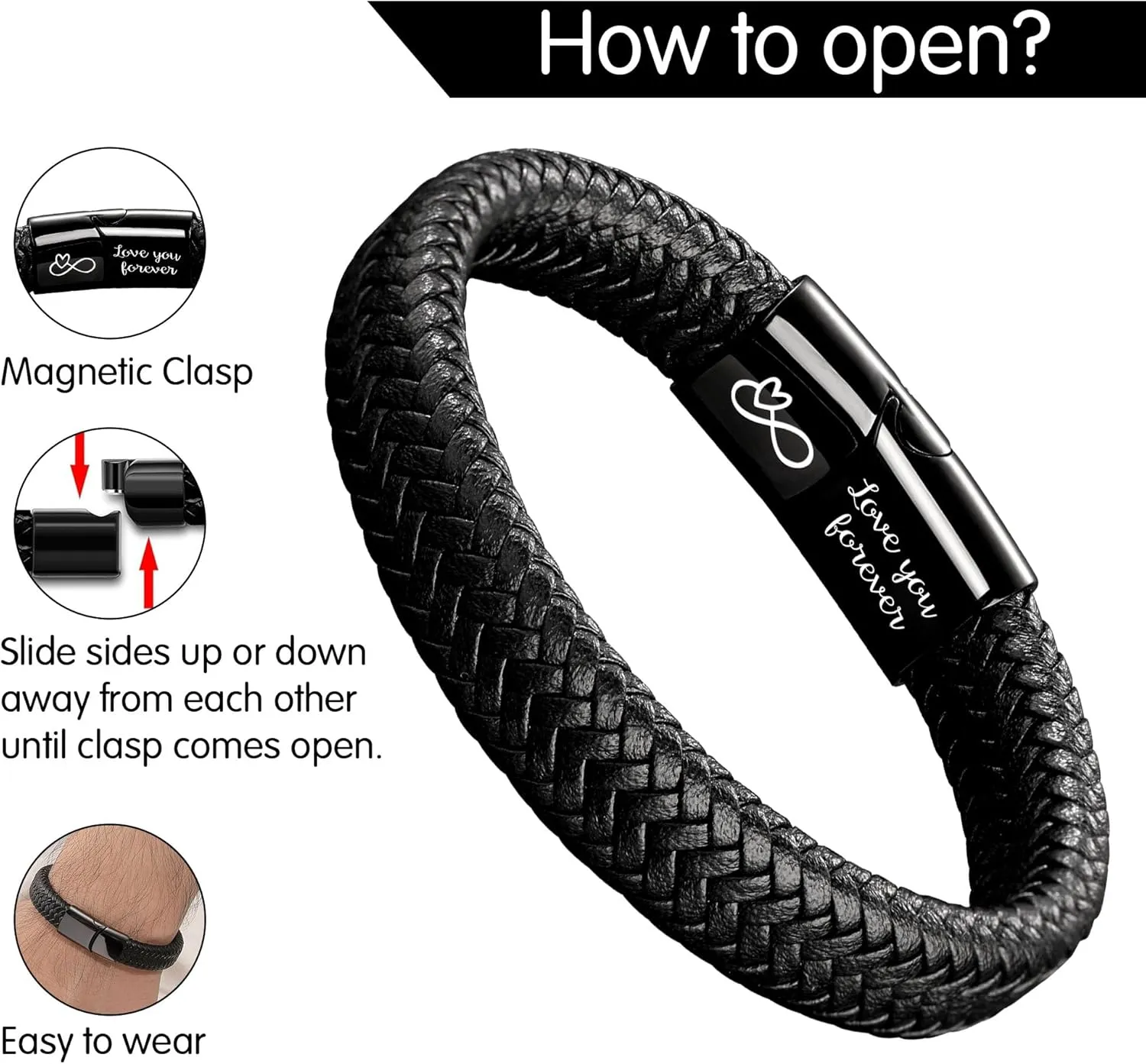 Dad Gifts for Fathers Day Mens Leather Bracelet I Love You Gifts for Him Men Bracelet Anniversary Birthday Gift for Dad 2025 Graduation Gift for Him Husband Boyfriend Son Godson Infinity Jewelry