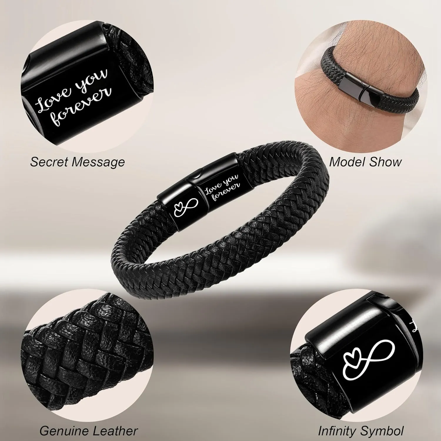 Dad Gifts for Fathers Day Mens Leather Bracelet I Love You Gifts for Him Men Bracelet Anniversary Birthday Gift for Dad 2025 Graduation Gift for Him Husband Boyfriend Son Godson Infinity Jewelry