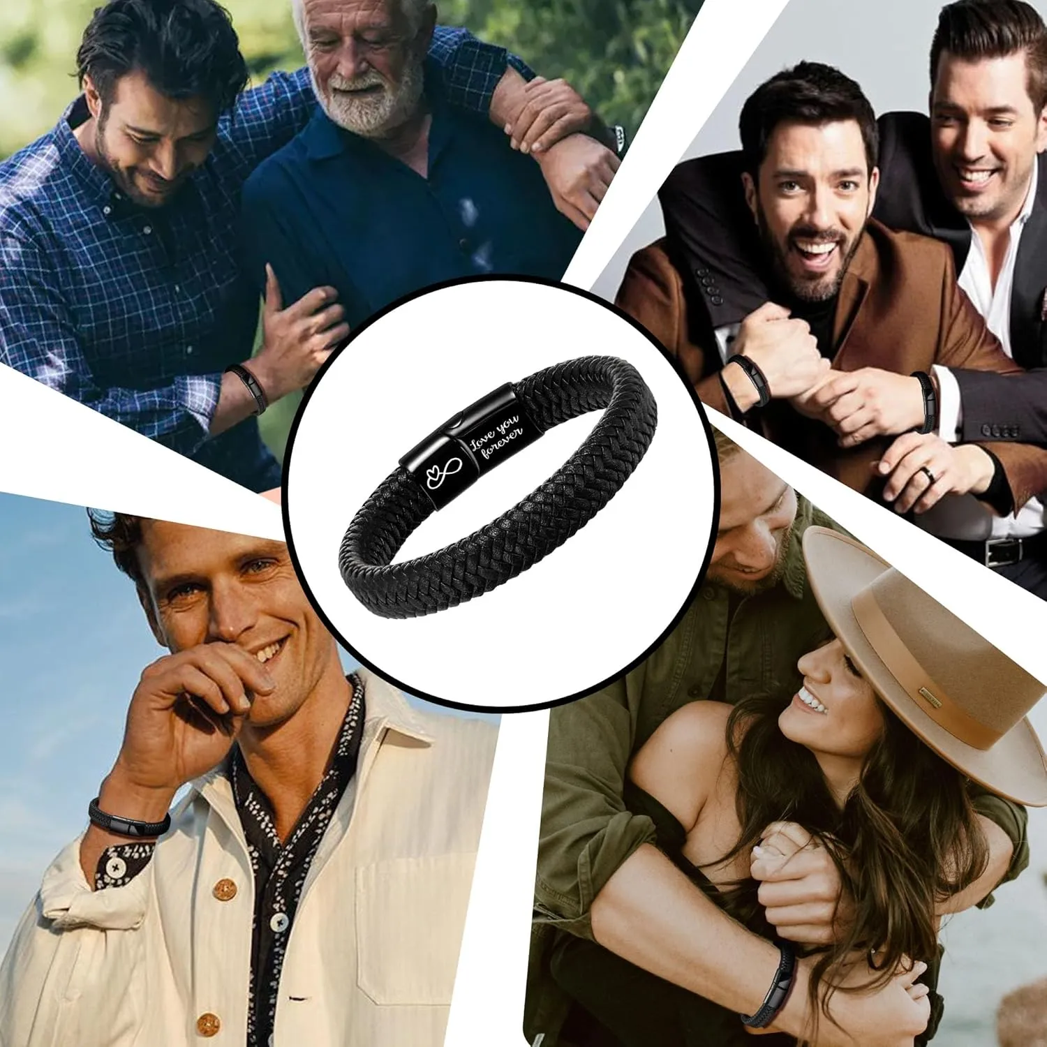 Dad Gifts for Fathers Day Mens Leather Bracelet I Love You Gifts for Him Men Bracelet Anniversary Birthday Gift for Dad 2025 Graduation Gift for Him Husband Boyfriend Son Godson Infinity Jewelry