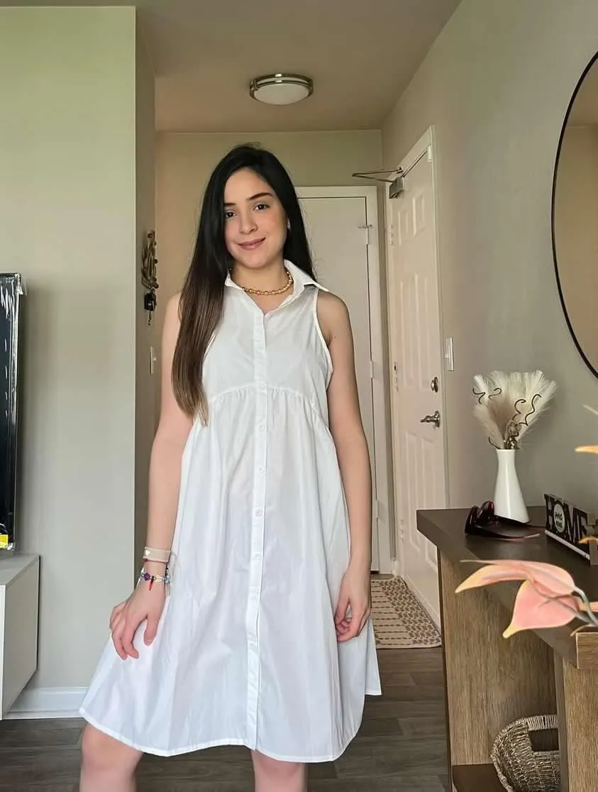DEEP SELF Women Summer Collared Shirt Dress Casual Loose Button Down Short Dress V Neck Tunic Mini Dress with Pockets