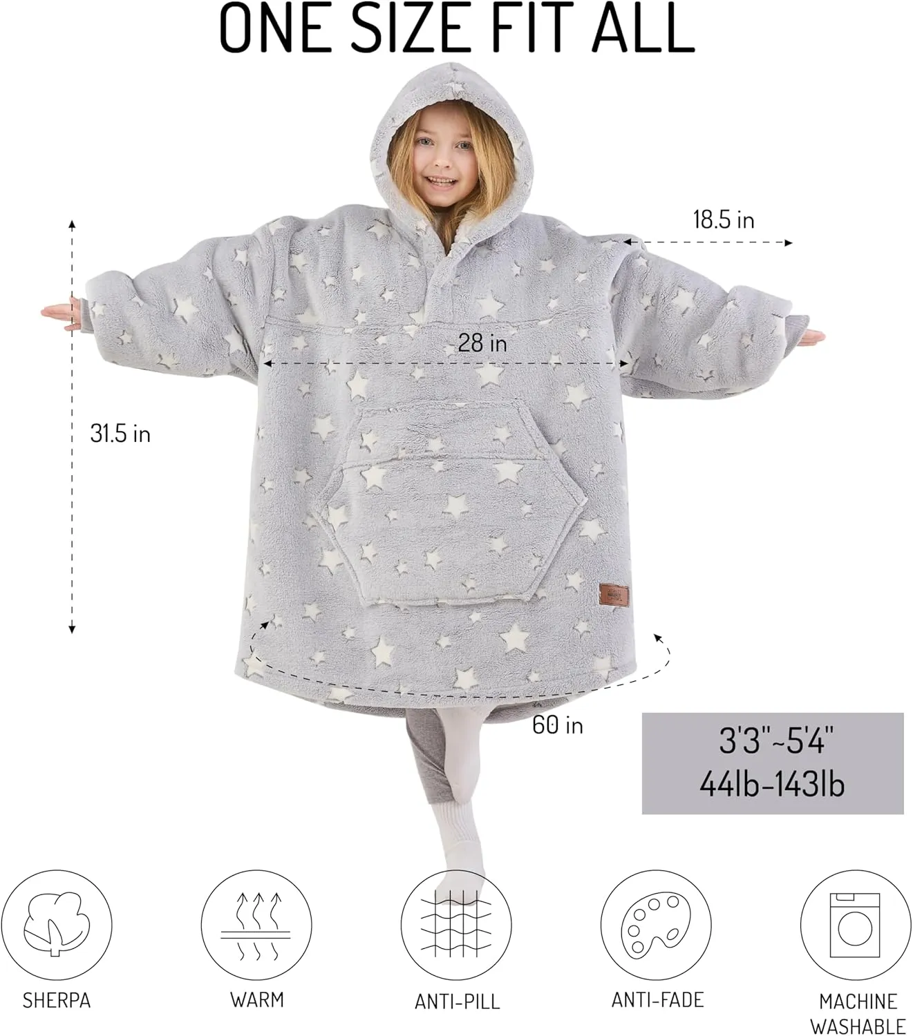 Degrees of Comfort Wearable Blanket Hoodie for Adults Women & Men - Cozy Warm, One Size Fits All