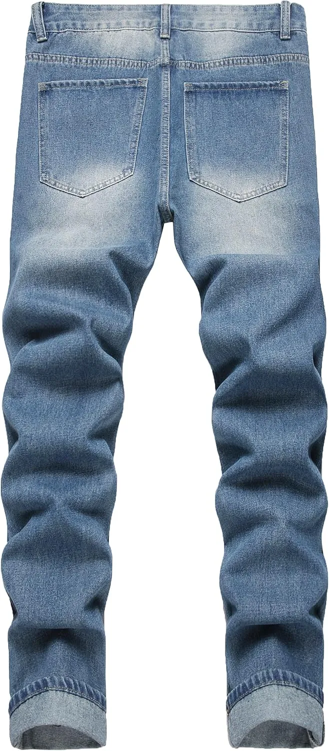 FREDD MARSHALL Ripped Jeans Men,Jeans for Mens,Slim Fit Distressed Straight Leg Fashion Washed Pants