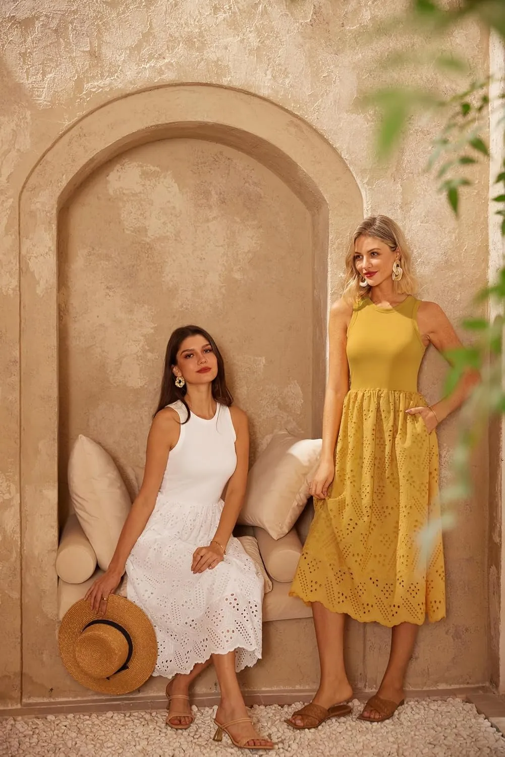 GRACE KARIN Women's Summer Sleeveless Tank Dress A Line Midi Dress Eyelet Crewneck Casual Holiday Dress with Pockets