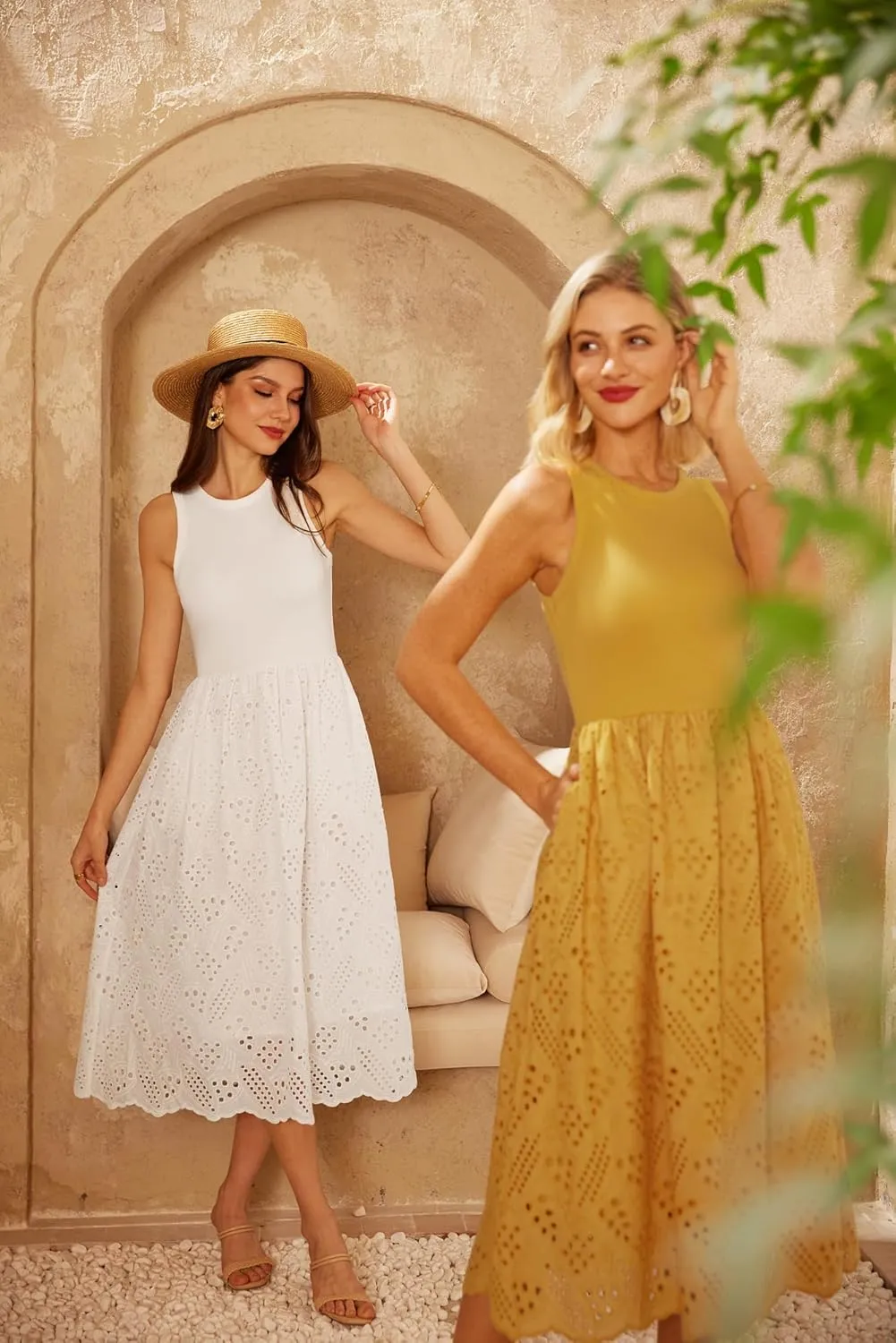 GRACE KARIN Women's Summer Sleeveless Tank Dress A Line Midi Dress Eyelet Crewneck Casual Holiday Dress with Pockets