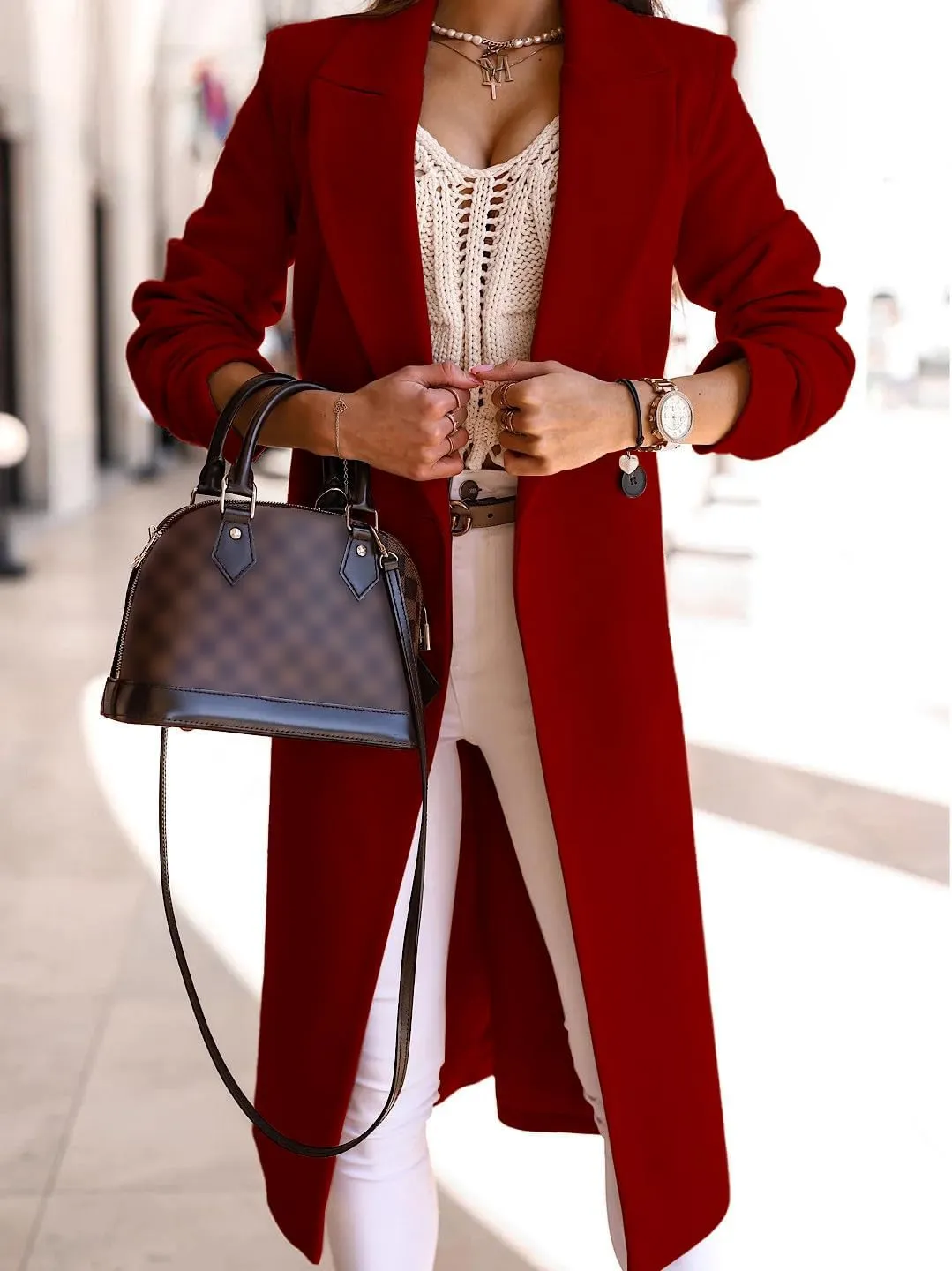 IDEALSANXUN Long Wool Coats for Women Fall Winter Trench Coat Peacoat Double Breasted Blazer Jackets Overcoat