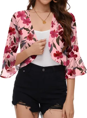 LOMON 3/4 Sleeve Cropped Cardigan for Women Lightweight Open Front Bolero Shrug for Dresses