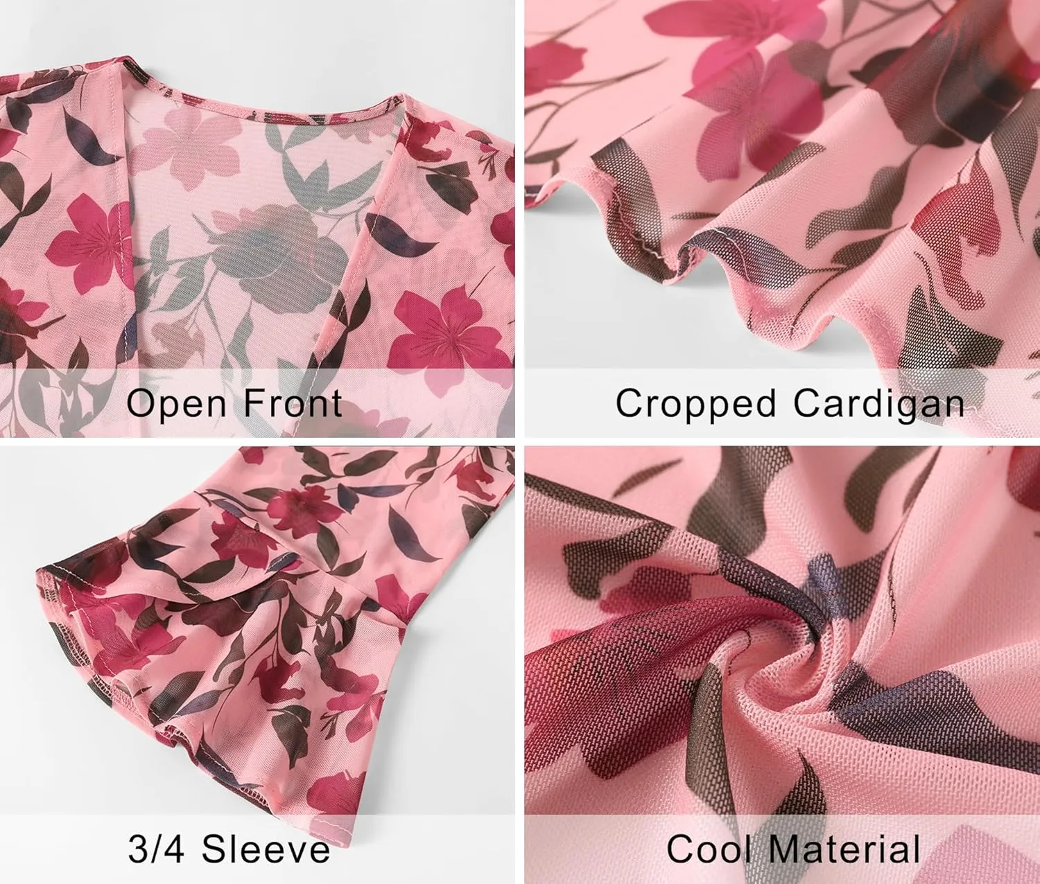 LOMON 3/4 Sleeve Cropped Cardigan for Women Lightweight Open Front Bolero Shrug for Dresses