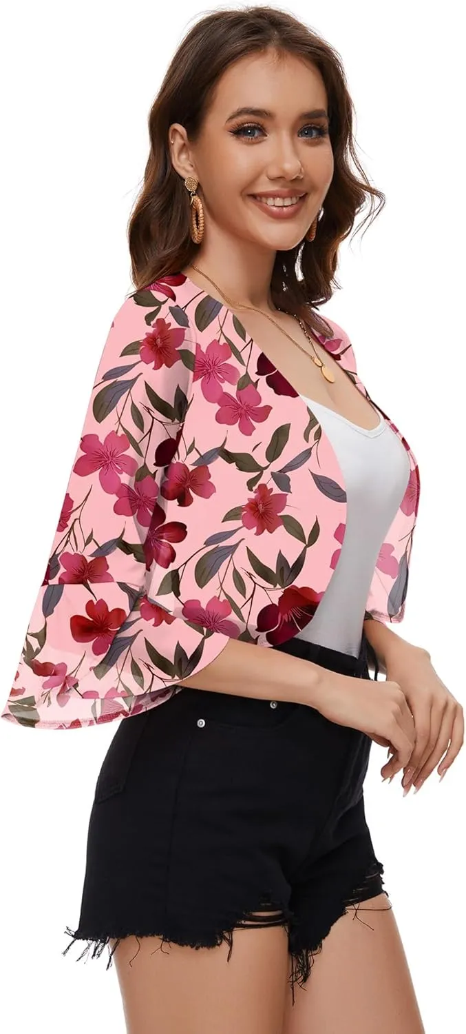 LOMON 3/4 Sleeve Cropped Cardigan for Women Lightweight Open Front Bolero Shrug for Dresses