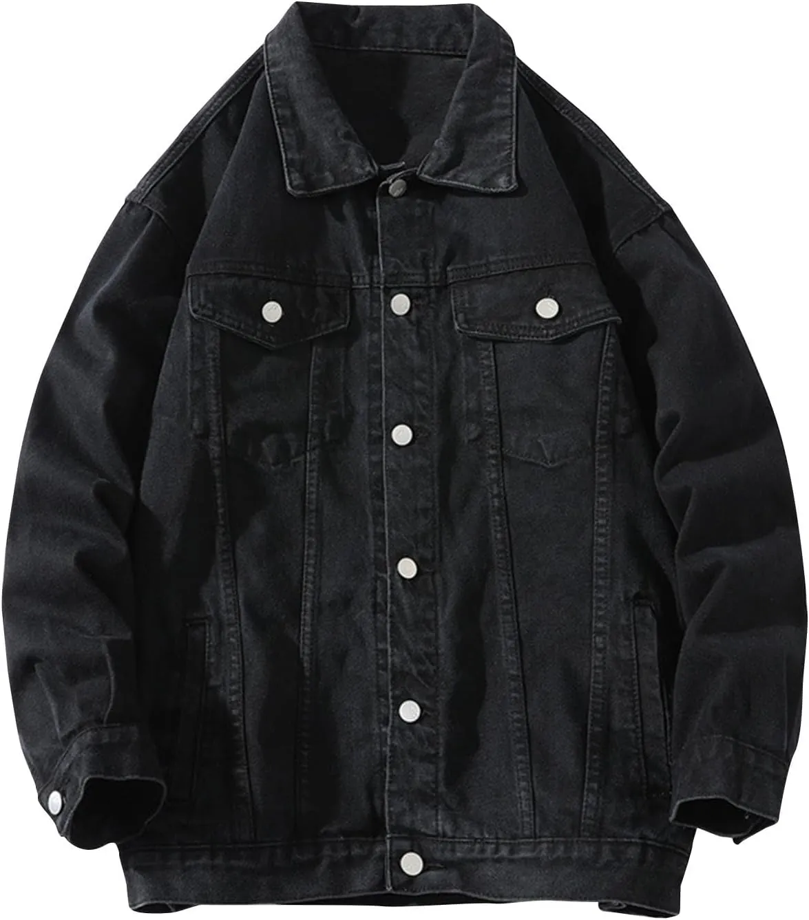 Mens Casual Stylish Denim Jackets Button Down Lapel Long Sleeve Jean Jacket Loose Antique Washed Trucker Coats