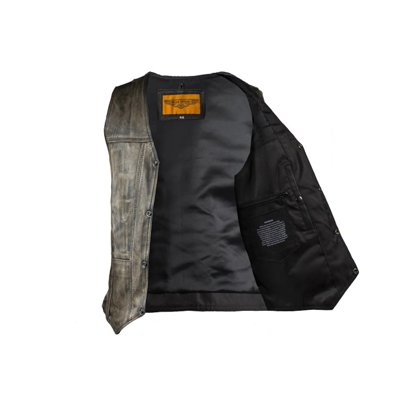 Mens Distressed Brown Naked Leather Motorcycle Vest With 10 Pockets