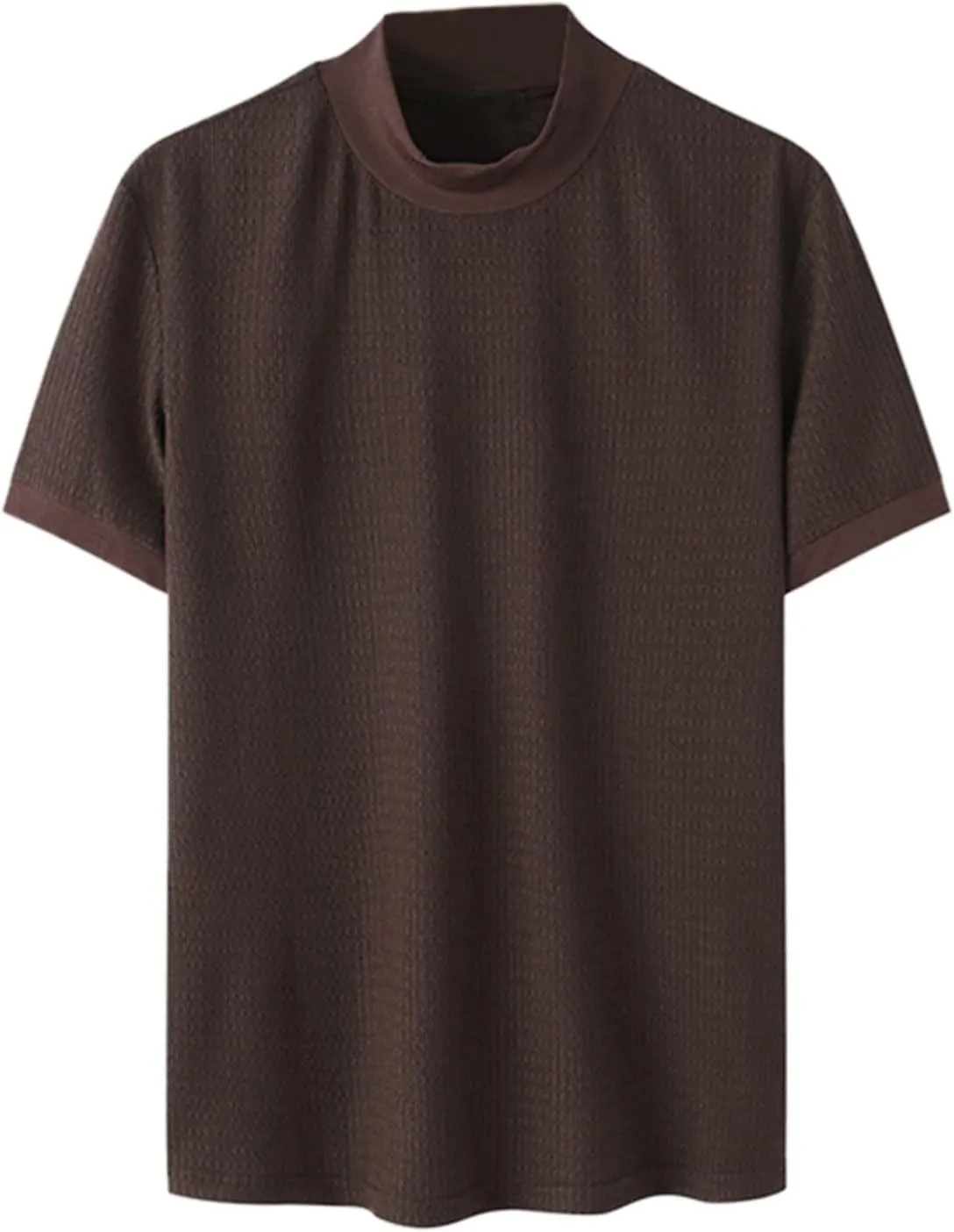 Mens Mock Turtleneck T Shirt Solid Ribbed Knit High Collar Short Sleeve Tops Spring Summer Slim Muscle Undershirt