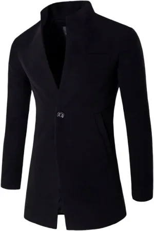 Mens Trench Coat Slim Fit Notched Collar Blazers Winter Suit Jacktet Woolen Single Breasted Pea Coat Warm Soft Overcoat