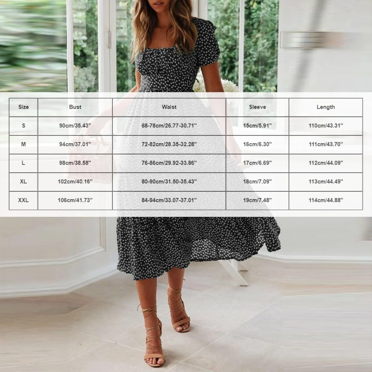 Polka Dot Dress for Women Milkmaid Sundress with Sleeves Square Neck A-Line Flowy Dresses Tiered Midi Dresses