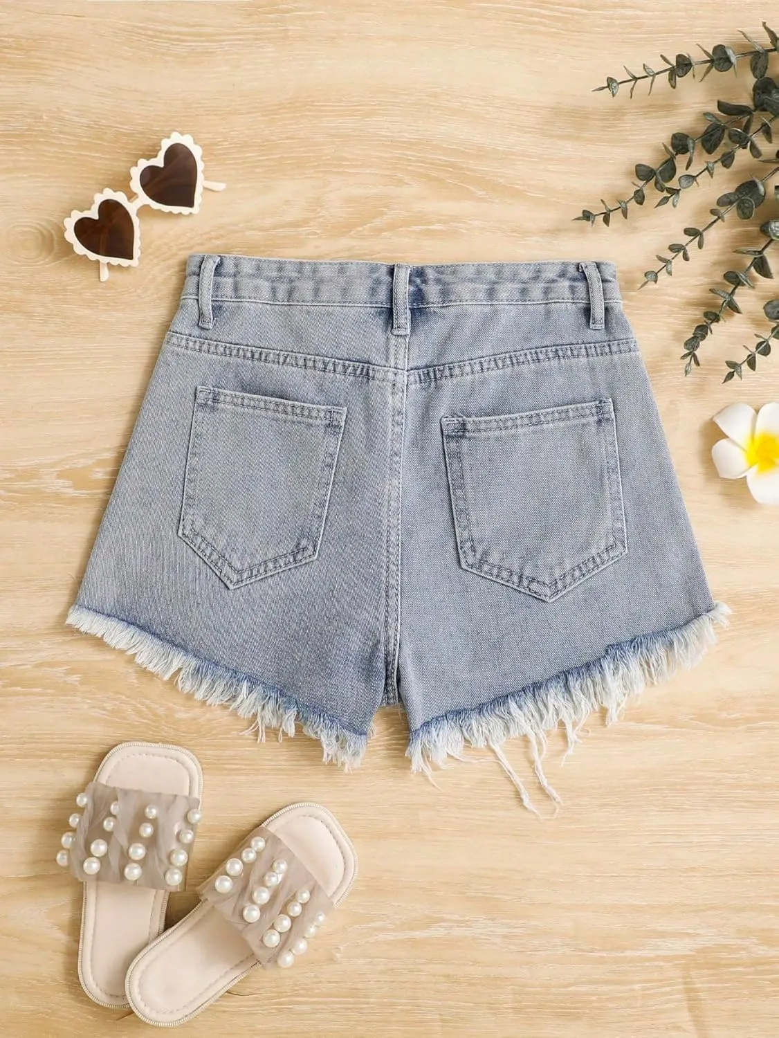 SOLY HUX Girl's Ripped Raw Hem Denim Shorts High Waisted Straight Leg Summer Jeans Shorts