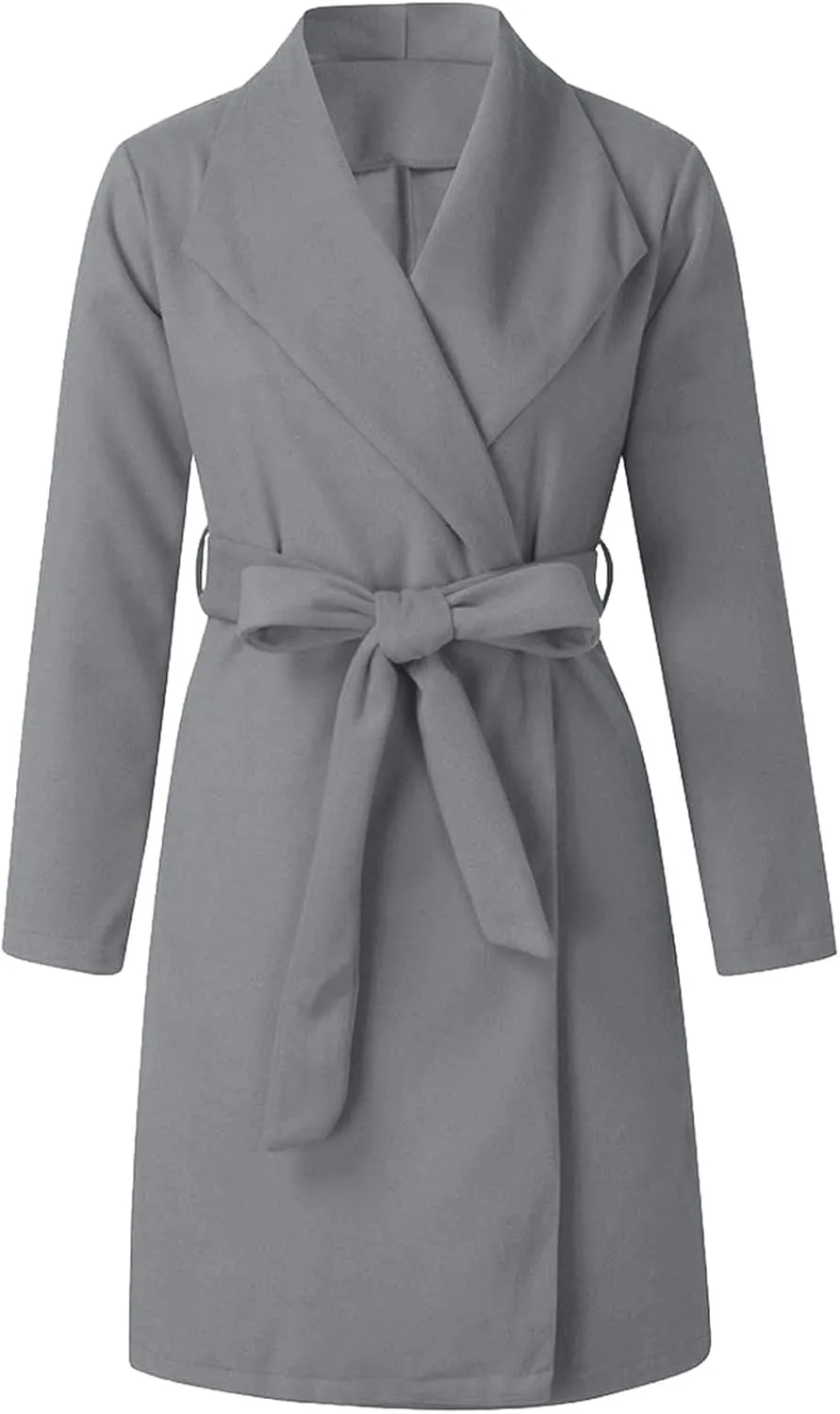 Trench Coats for Women Winter Wool Blend Camel Mid-Long Coat Long Sleeve Slim Casual Open Front Cardigans Outwear