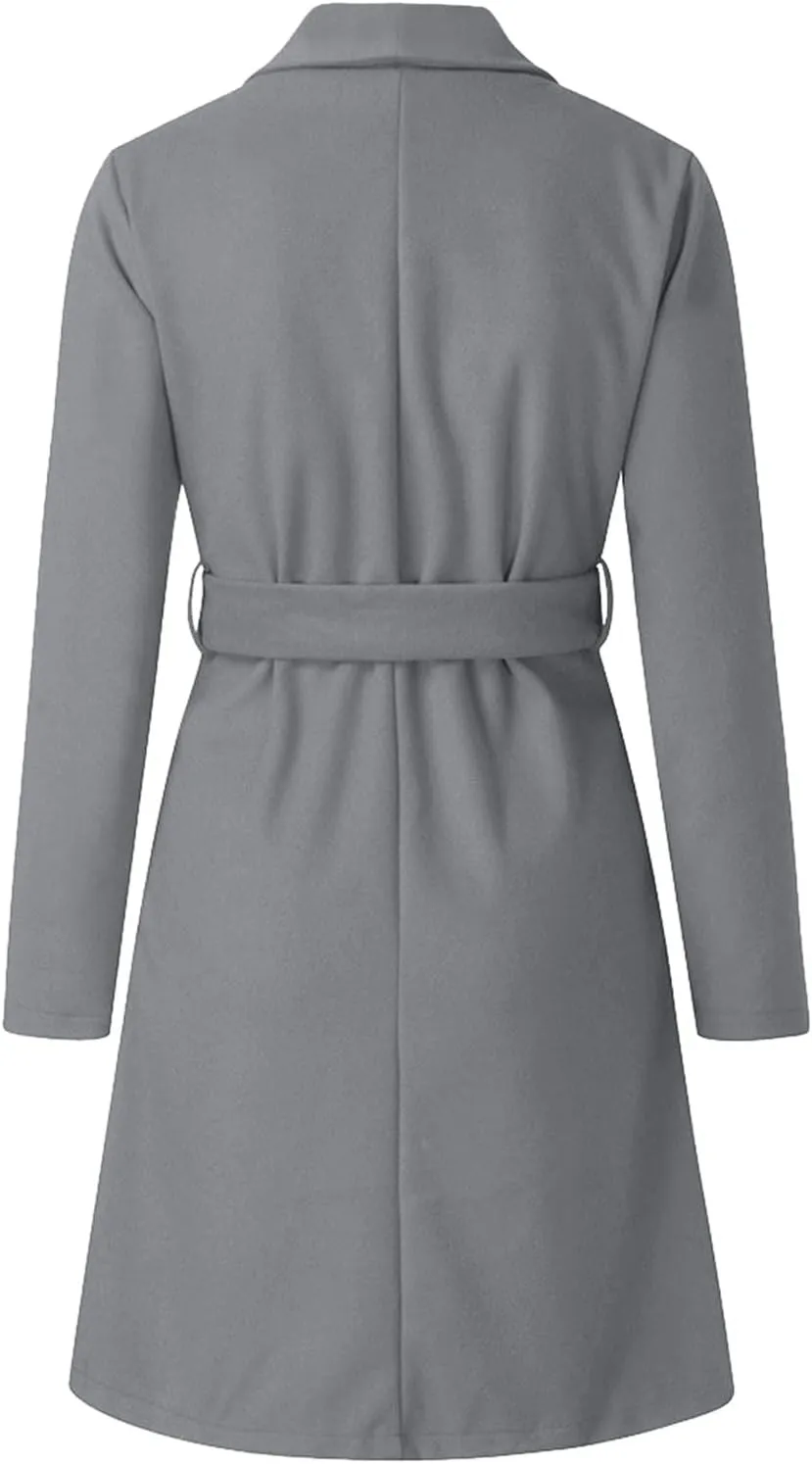 Trench Coats for Women Winter Wool Blend Camel Mid-Long Coat Long Sleeve Slim Casual Open Front Cardigans Outwear