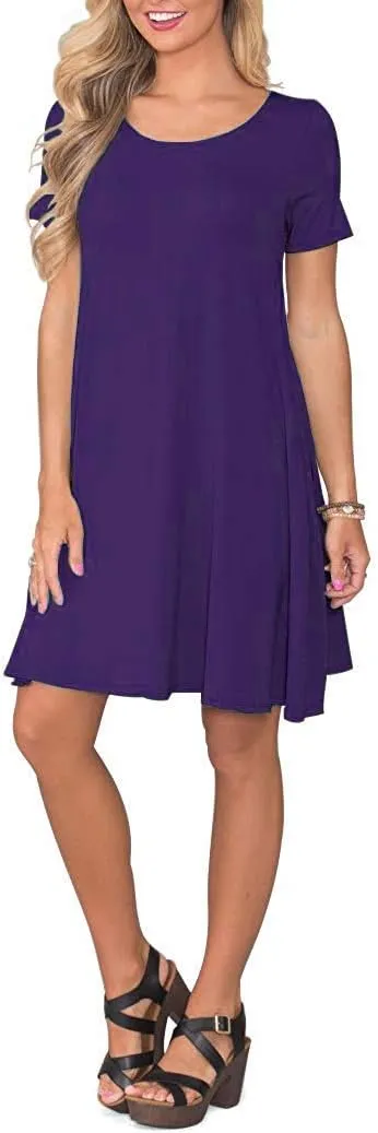 WNEEDU Women's Summer Casual T Shirt Dresses Short Sleeve Swing Dress with Pockets