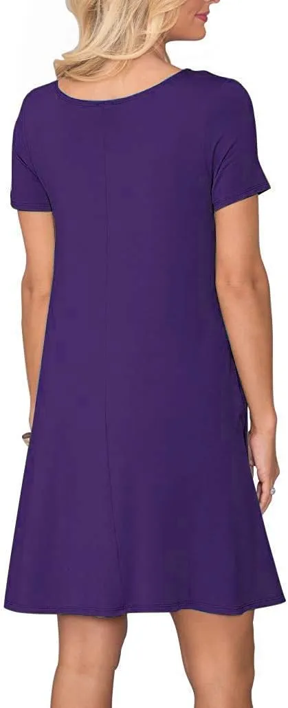 WNEEDU Women's Summer Casual T Shirt Dresses Short Sleeve Swing Dress with Pockets