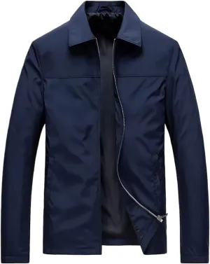 WOLONG Men's Spring Jacket Solid Color Casual Bomber-Style Outerwear