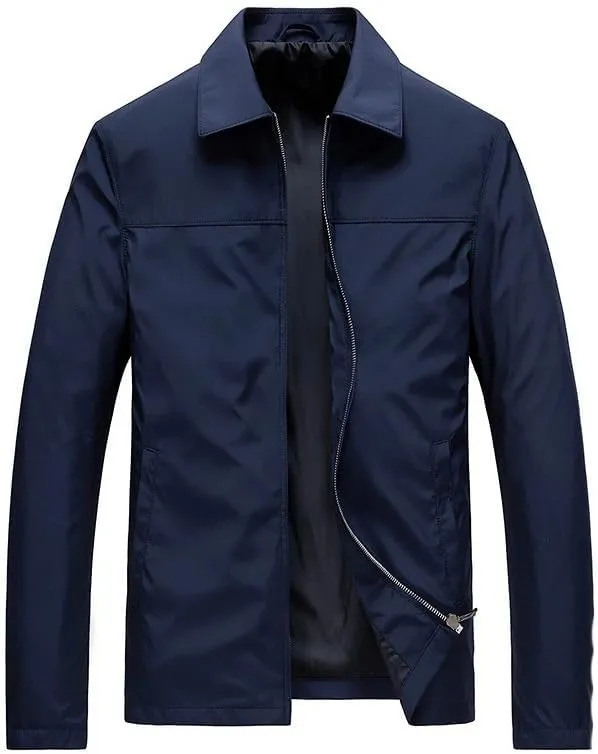WOLONG Men's Spring Jacket Solid Color Casual Bomber-Style Outerwear