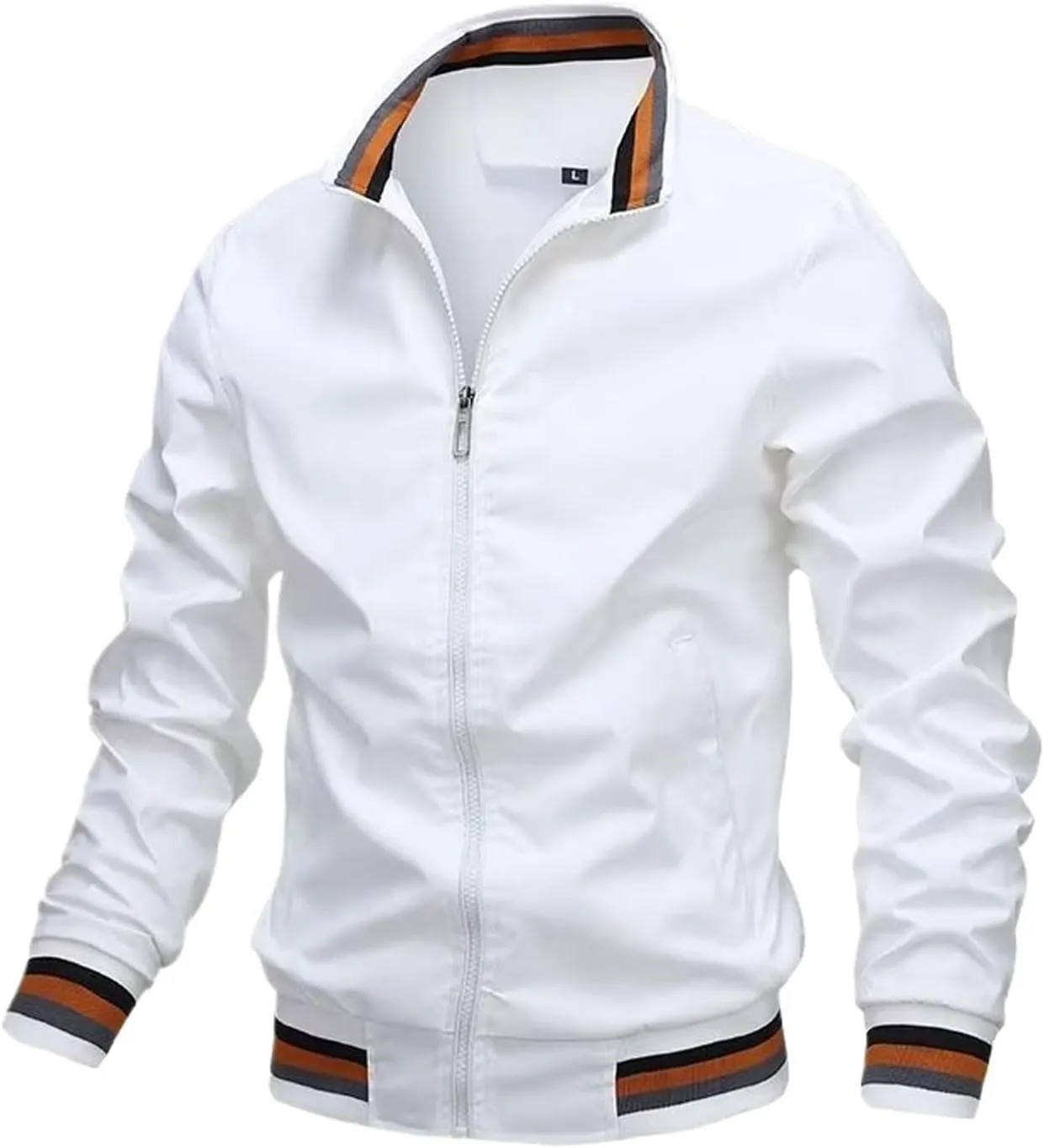 WOLONG Spring Autumn Men's Casual Bomber-Style Windbreaker Jacket Zipper Stand Collar Slim Fit Coat