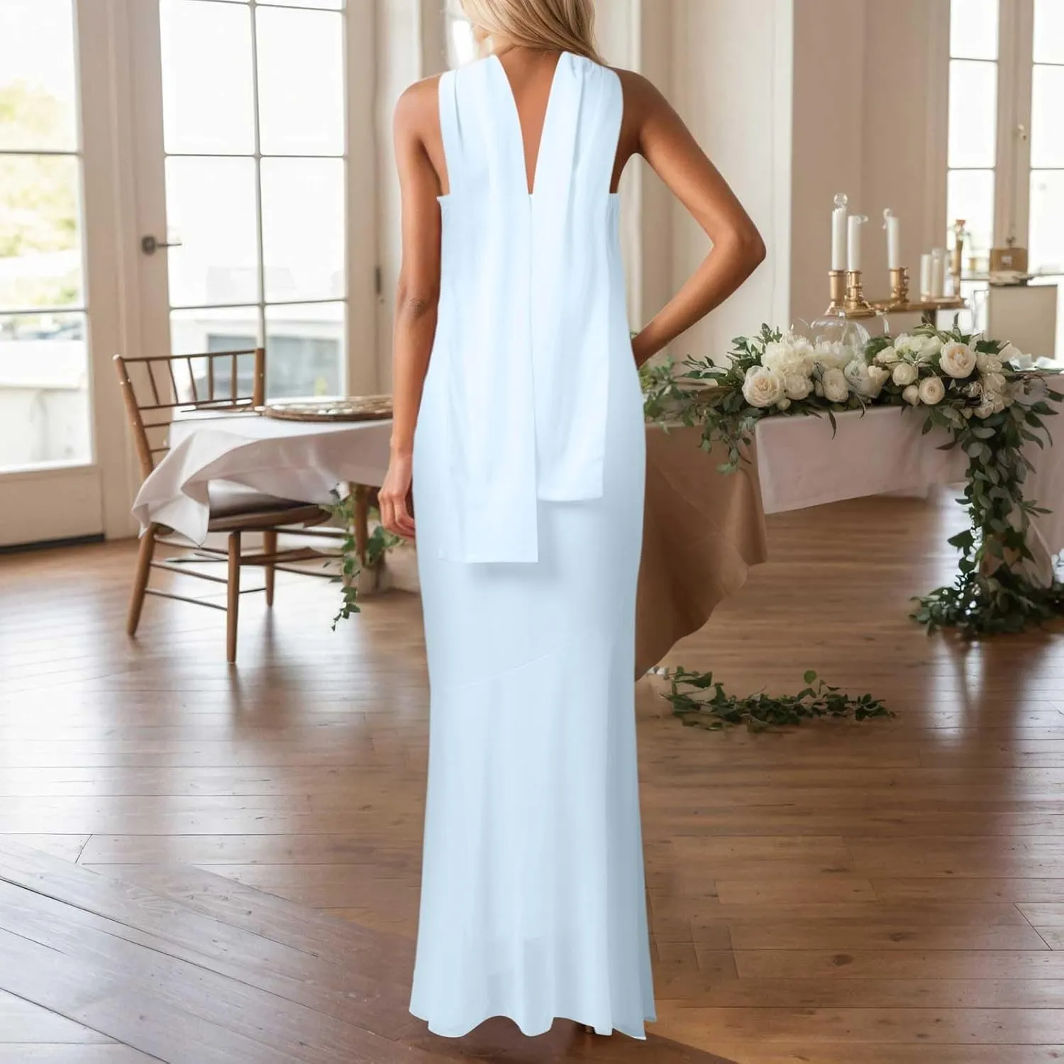 Women 2025 Summer Strapless Bodycon Midi Dress with Scarf Off Shoulder Strapless Side Slit Tube Long Club Party Dresses