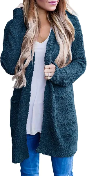 Women's 2023 Fuzzy Chunky Popcorn Cardigan Batwing Sleeve Oversized Open Front Knit Sweater Coat Fall Sherpa Outwear