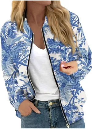 Women's Plaid Zip Up Long Sleeve Bomber Jacket Lightweight Outerwear with Pockets Short Winter Windbreaker Coat
