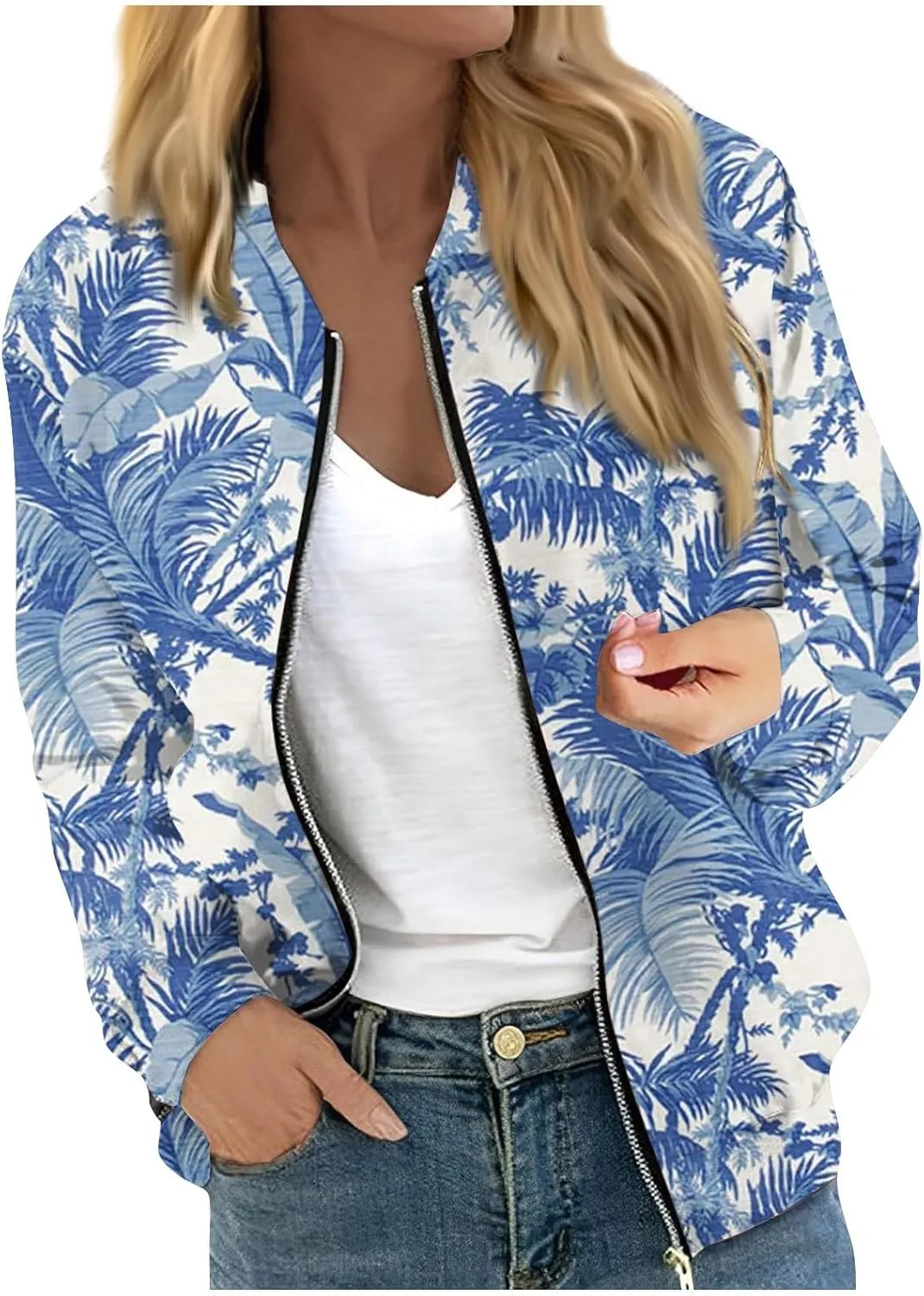 Women's Plaid Zip Up Long Sleeve Bomber Jacket Lightweight Outerwear with Pockets Short Winter Windbreaker Coat